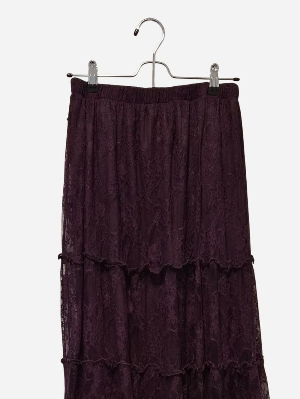 Cosmic Aura berry purple lace mesh tiered maxi skirt